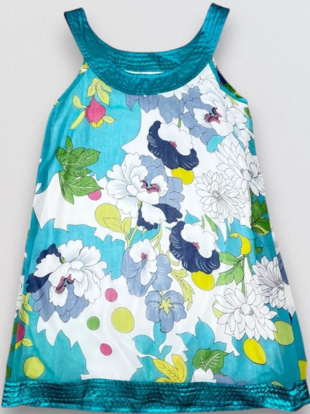Turquoise Floral Shift Dress Sleeveless Lined Tropical Resort Large - Picture 2 of 4